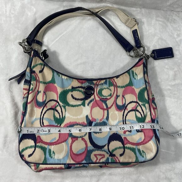 Coach F22452 Navy Blue Pink Cream Fabric Signature Hobo Bag Crossbody - Picture 4 of 16